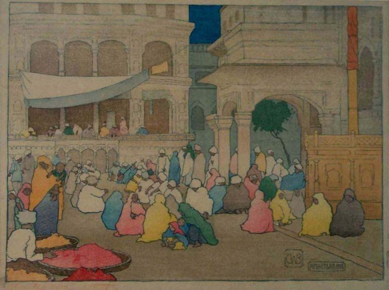 Charles W. Bartlett Amritsar [India], color woodblock print by Charles W. Bartlett, 1916, Honolulu Academy of Arts oil painting picture